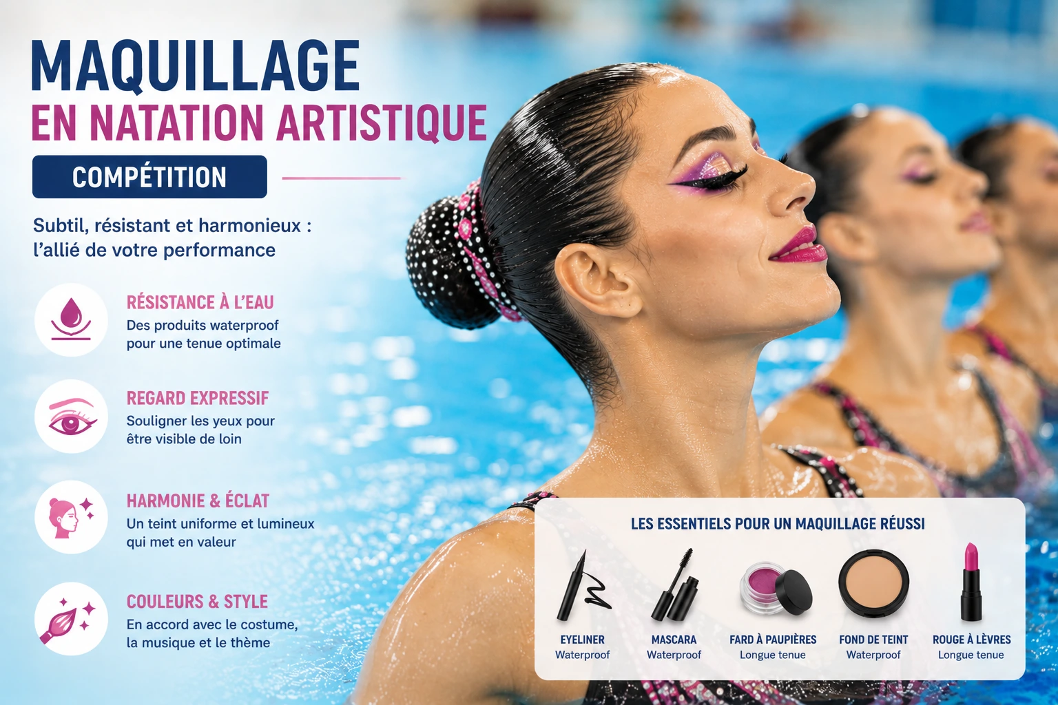 Maquillage natation artistique compétition : guide complet 2026